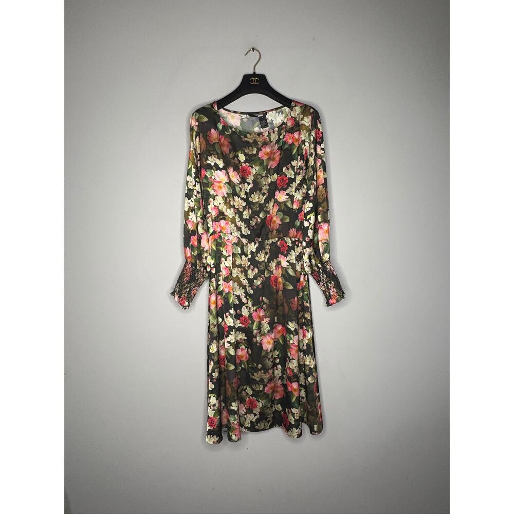 Jay Godfree Women's Size 8 Black Multi Colored Floral Long Sleeve Midi Dress